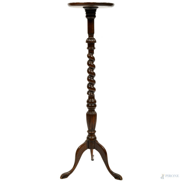 Trespolo portavaso in mogano, XX secolo, altezza cm 113,5