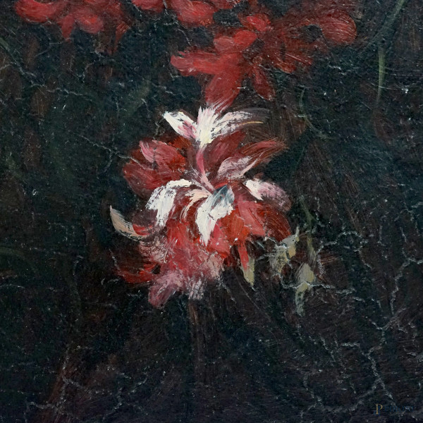 Natura morta con vaso di fiori, olio su tela, XX secolo, cm 60.4x45, entro cornice