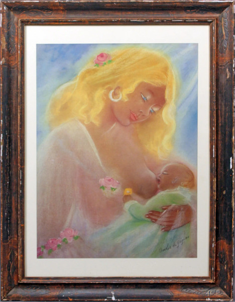 Maternità, stampa a colori, cm. 63x46, entro cornice.