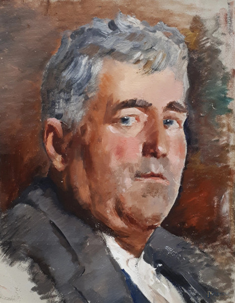 Ritratto maschile, XX secolo, olio su cartone, cm 30x23