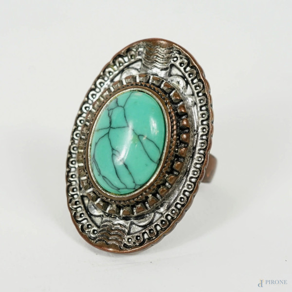 Lotto composto da un bracciale con sfere in vetro sommerso nero e avventurina ed un anello di big...