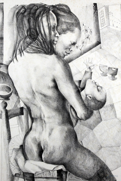 Ugo Attardi - Maternità, prova d'autore, cm 76,5x56,5, (macchie sulla carta)