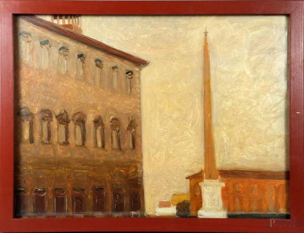 Carlo Quaglia - Il laterano, olio su masonite, cm. 45x60, entro cornice.
