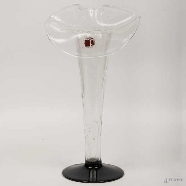 Vaso "Calla" in vetro di Murano, Carlo Moretti, anni '80, altezza cm 32,5 (difetti)