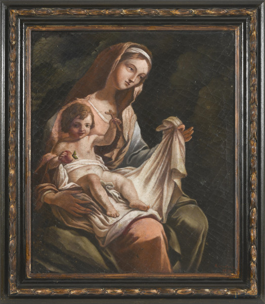 Madonna con Bambino, XX secolo, olio su tela, cm 61x51, (difetti)