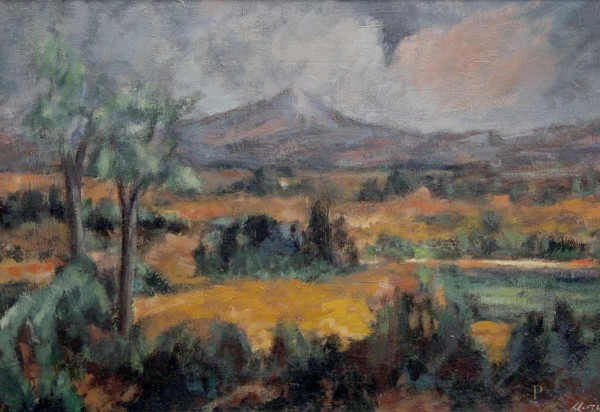 Paesaggio, olio su tela, cm 35x50, entro cornice firmato Ernesto Mitri.