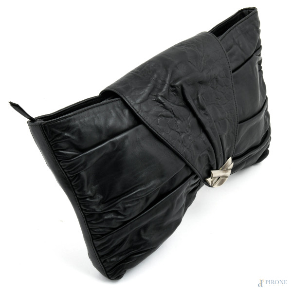 Borsa a mano in pelle nera Gianni Versace, cm 23x35x4, (segni di usura)