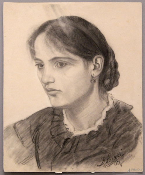 Ritratto di ragazza, tecnica mista su carta, 28x22 cm, firmato Luzzi