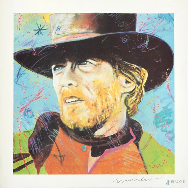 Enrico Manera - Clint Eastwood, stampa multiplo a colori, cm 70x70