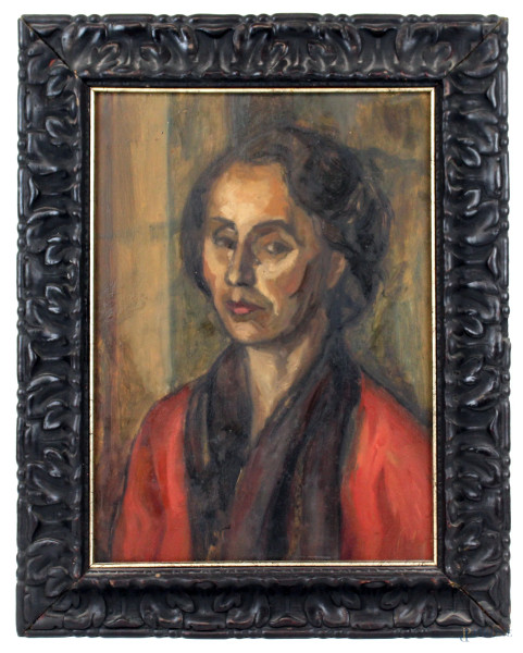 Ritratto di donna, olio su tavola, cm 40x30, XX secolo, entro cornice