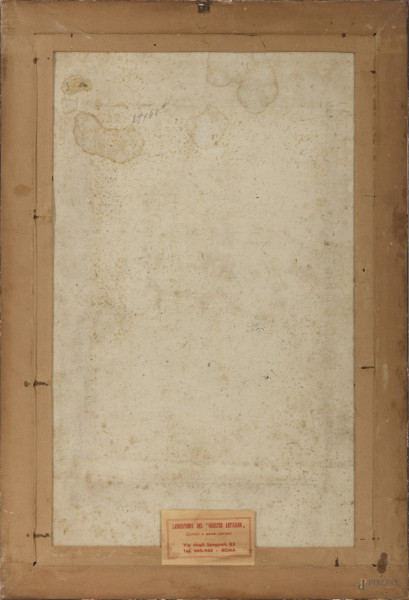 Lotto di 8 stampe con ritratti di artisti, XIX secolo, carta applicata su carta, cm totali 39x24,...