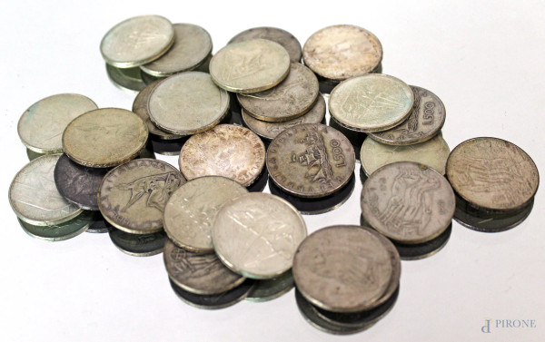 Lotto di 26 monete da 500 lire in argento, XX secolo.