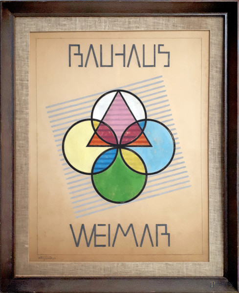 Otto Ghünther (XX sec.), Composizione geometrica, tecnica mista su cartone, cm 48x37, firmato in ...