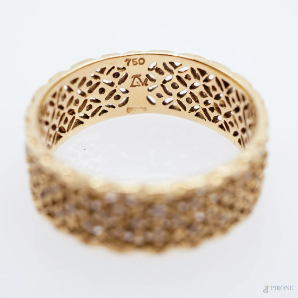 Anello in oro giallo 18 kt con diamanti, misura n. 16, peso gr. 4