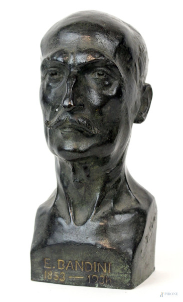 Carlo De Veroli - Busto di Emanuele Bandini 1853-1934, scultura in bronzo patinato, cm h 22