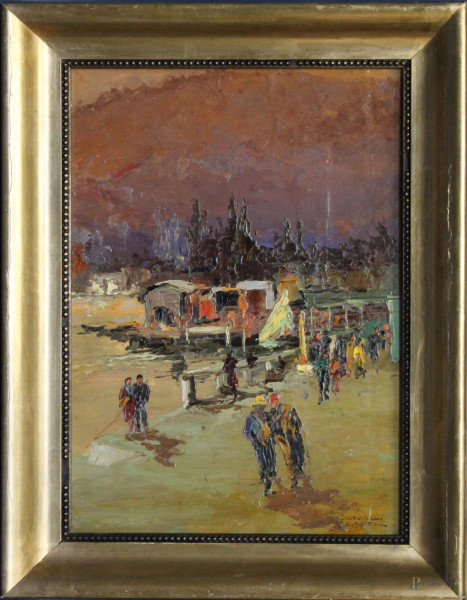 Giuseppe Gheduzzi - Paesaggio piemontese, olio su tavola, cm 45 x 32, entro cornice.