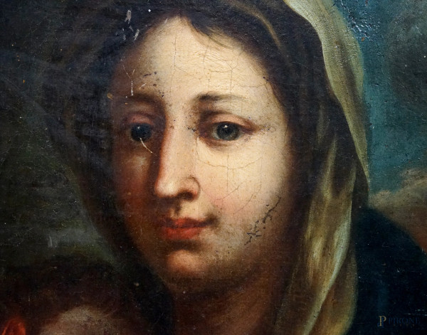 Scuola dell'Italia centro-meridionale del XVIII secolo, Madonna con Bambino, olio su tela, cm 63,...