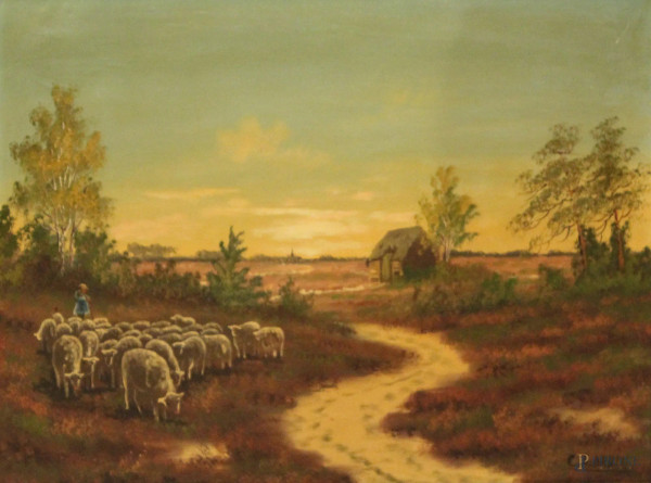 Paesaggio con pastore e gregge