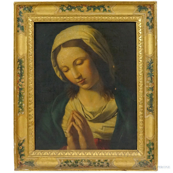 Giovan Battista Salvi detto il Sassoferrato (Sassoferrato 1609 - Roma 1685), copia da, Vergine in preghiera, olio su tela, cm 47x36,5, XIX secolo, entro cornice, (cadute di colore)