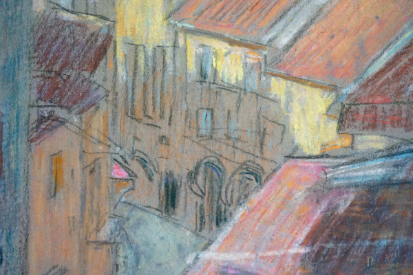 Scorcio urbano, pastello su carta, XX secolo, cm 40x26