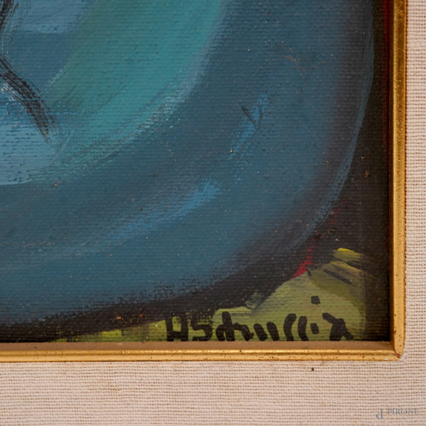 Achille Sdruscia (Roma 1910 - 1994), Donna seduta, olio su tela, cm 70x60, entro cornice