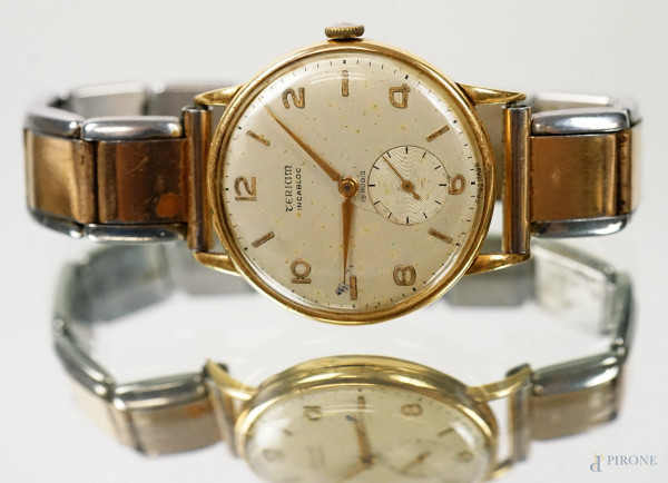 Teriam, orologio da polso con cassa in oro 18 KT, cinturino in acciaio, (difetti, meccanismo da revisionare).