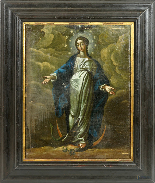 Scuola italiana del XVII-XVIII secolo, Immacolata Concezione, olio su tela, cm 42x33, entro cornice