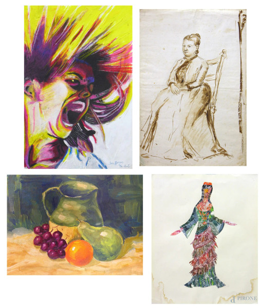 Raccolta di quattro dipinti di artisti vari e di diverse epoche e dimensioni   