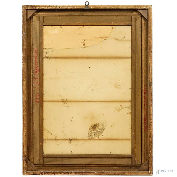 Paesaggio fluviale con figura, acquarello su cartoncino, cm 75,5x51, entro cornice