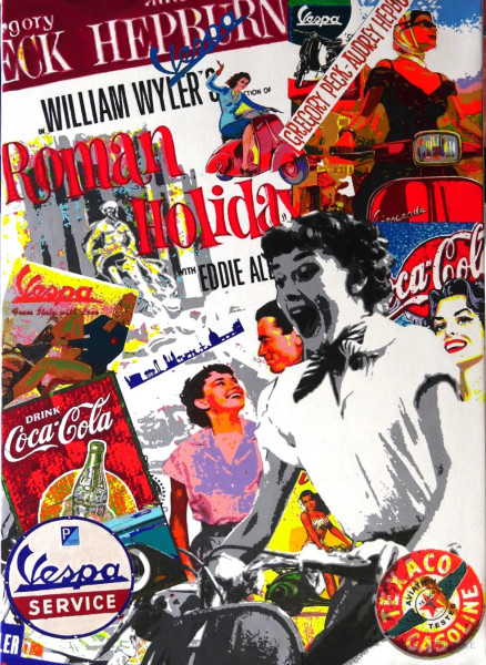 Iure Cormic (1957), Roman Holiday, acrilici su tela, cm 50x70