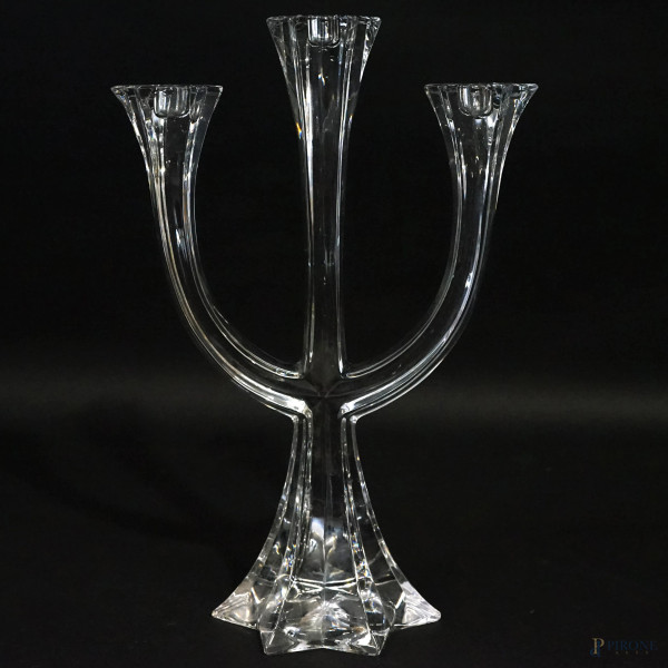 Candelabro a tre fiamme in cristallo Villeroy & Bosh, XX secolo, cm 30