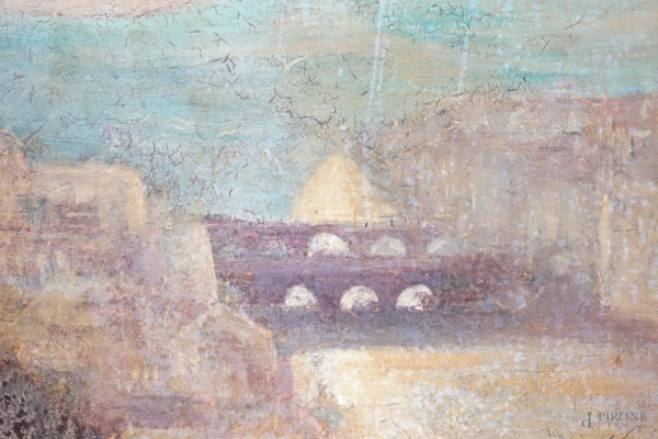 Pittore toscano del XIX secolo, Veduta di Firenze da Piazzale Michelangelo con concertino, olio s...