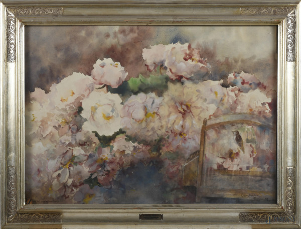 Dante Ricci - Sogno di un prigioniero, acquerello su cartone, cm 63x86, firmato in basso a destra, entro cornice, (supporto ondulato). 