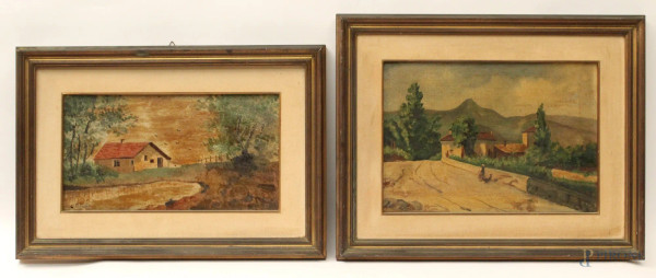Lotto composto da due dipinti raffiguranti paesaggi a misure diverse cm 38x26 - 37x20 firmati entro cornici.
