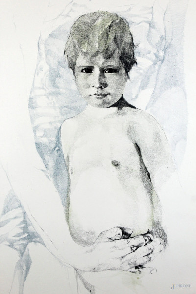 Renzo Vespignani - Fanciullo, litografia es. 71/89, cm 69x49, (piccolo strappo sulla carta)