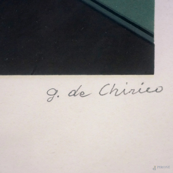 Piazza d'Italia, litografia a colori, firmato in basso a destra G. de Chirico, esemplare 200/300,...