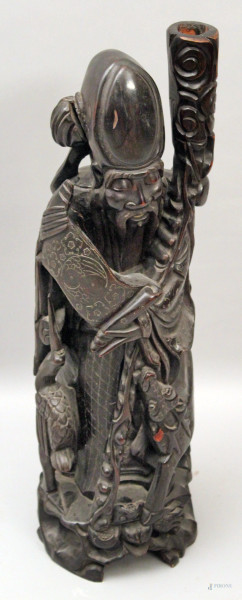 Santone, scultura in tek, arte Cina, h. 65 cm