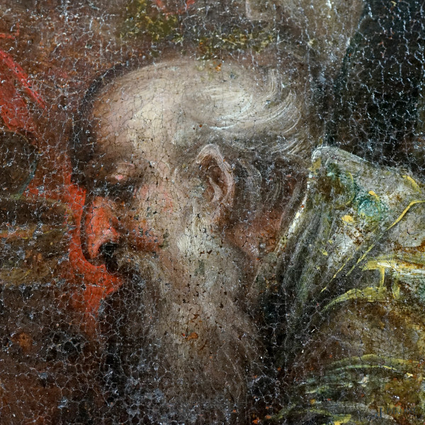 Scuola italiana del XVII-XVIII secolo, Adorazione dei Magi, olio su tela, cm 31,5x43, entro corni...