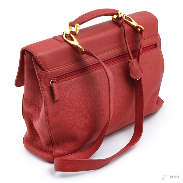 Borsa da lavoro in pelle rossa Pineider, cm 29x43x15, (segni di usura)