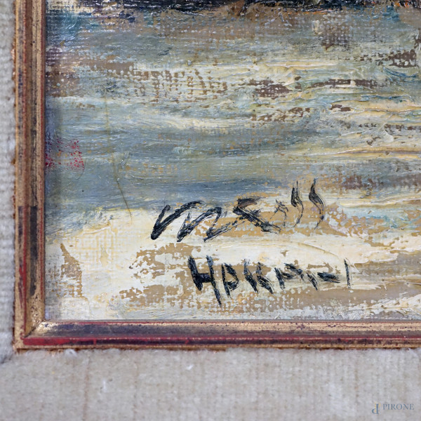 Scena araba, XIX-XX secolo, olio su tela, cm 30x40, firmato in basso a sinistra, entro cornice