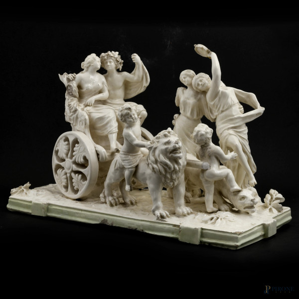 Gruppo in maiolica raffigurante il Trionfo di Bacco e Arianna, Manifattura di Bassano, XIX secolo...