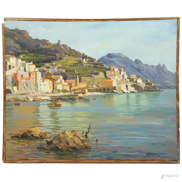 Luca Albino - Amalfi, olio su tela, cm 44,5x55,5.