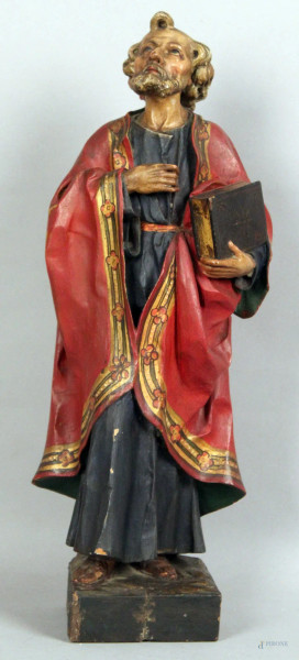 Santo, scultura in legno policromo, periodo XIX sec., altezza cm. 49.