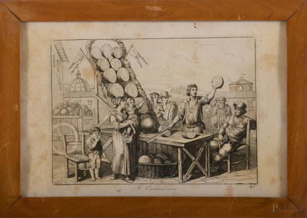 Lotto di 24 incisioni di Bartolomeo Pinelli, cm 23x36 entro cornice, (difetti, gore e tracce di u...