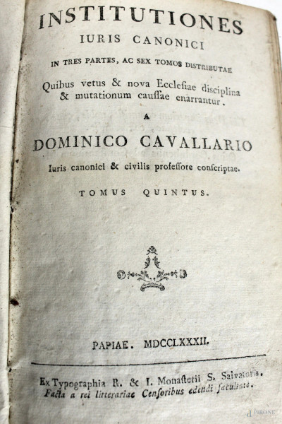 Istitutiones juris canonici, di Cavallaro Domenico, Vol III (Tomi I-VI), Pavia 1782