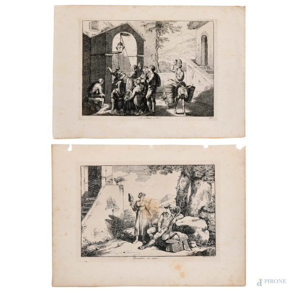 Bartolomeo Pinelli (1781 – 1835) Coppia di acqueforti, raffiguranti 