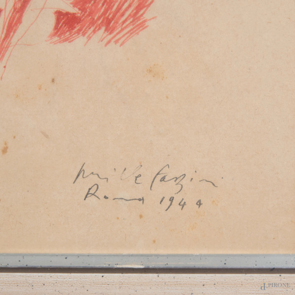 Pericle Fazzini (1913 - 1987), Maternità, disegno ad inchiostro su carta, cm 30x22, firmato e dat...