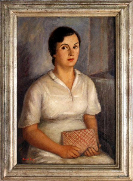 Roberto Pucci - Ritratto della moglie, olio su tela, cm 90x60, entro cornice.
