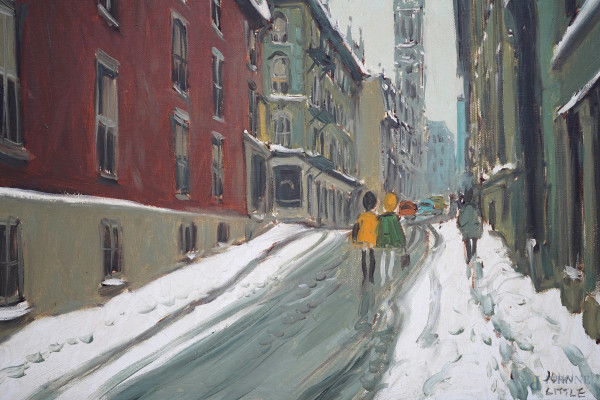 John Little (1928-2024), Rue Saint-Sulpice (Montréal), olio su tela, firmato in basso a destra, c...