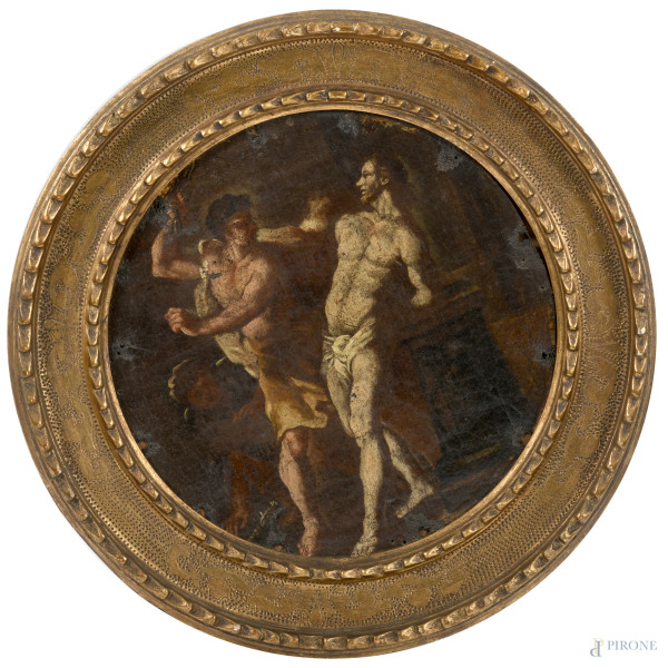 Lotto composto da sei olii su tela a serto circolare raffiguranti scene della vita di Cristo, XVI...